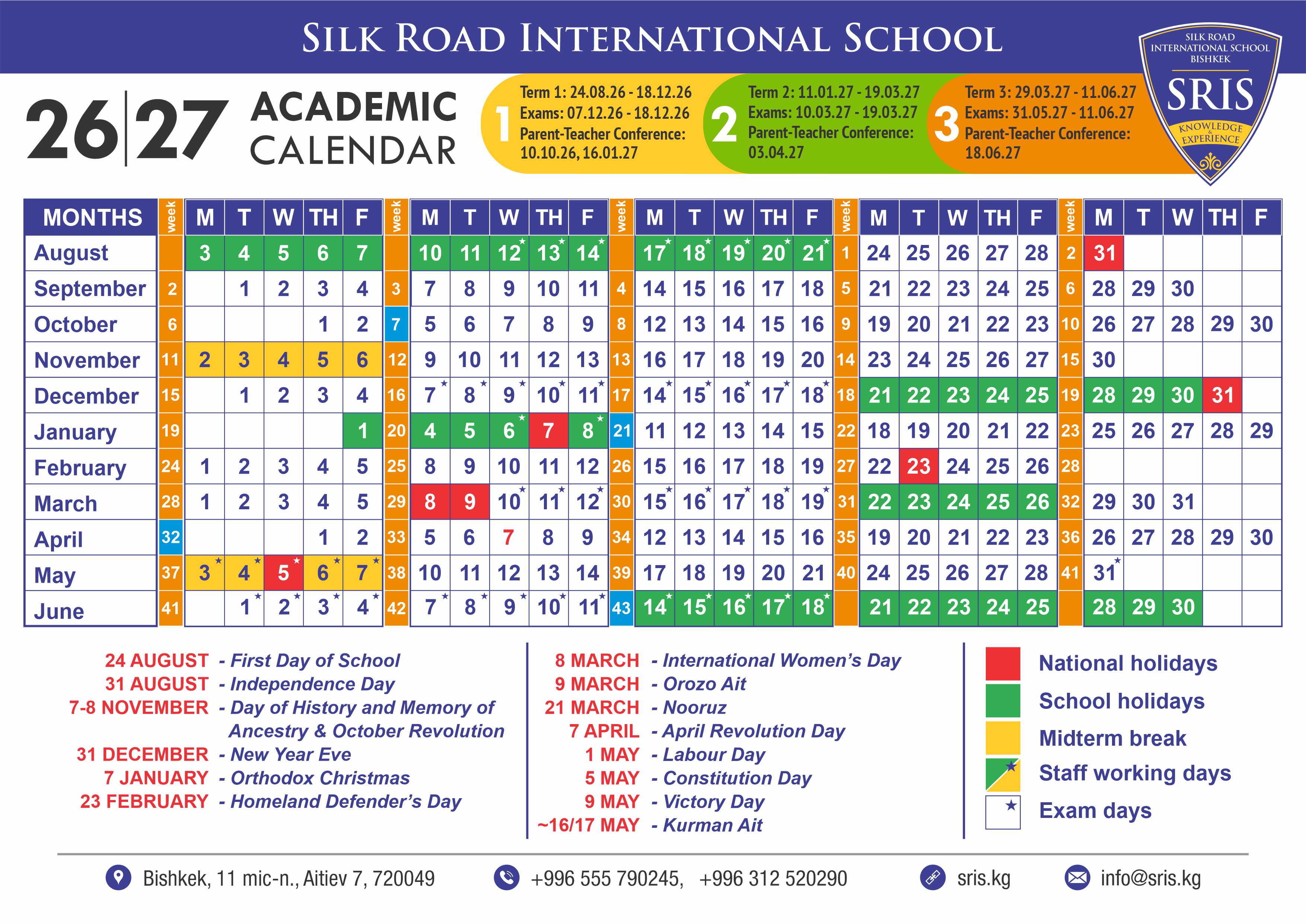 SRIS Academic Calendar 2026/2027
